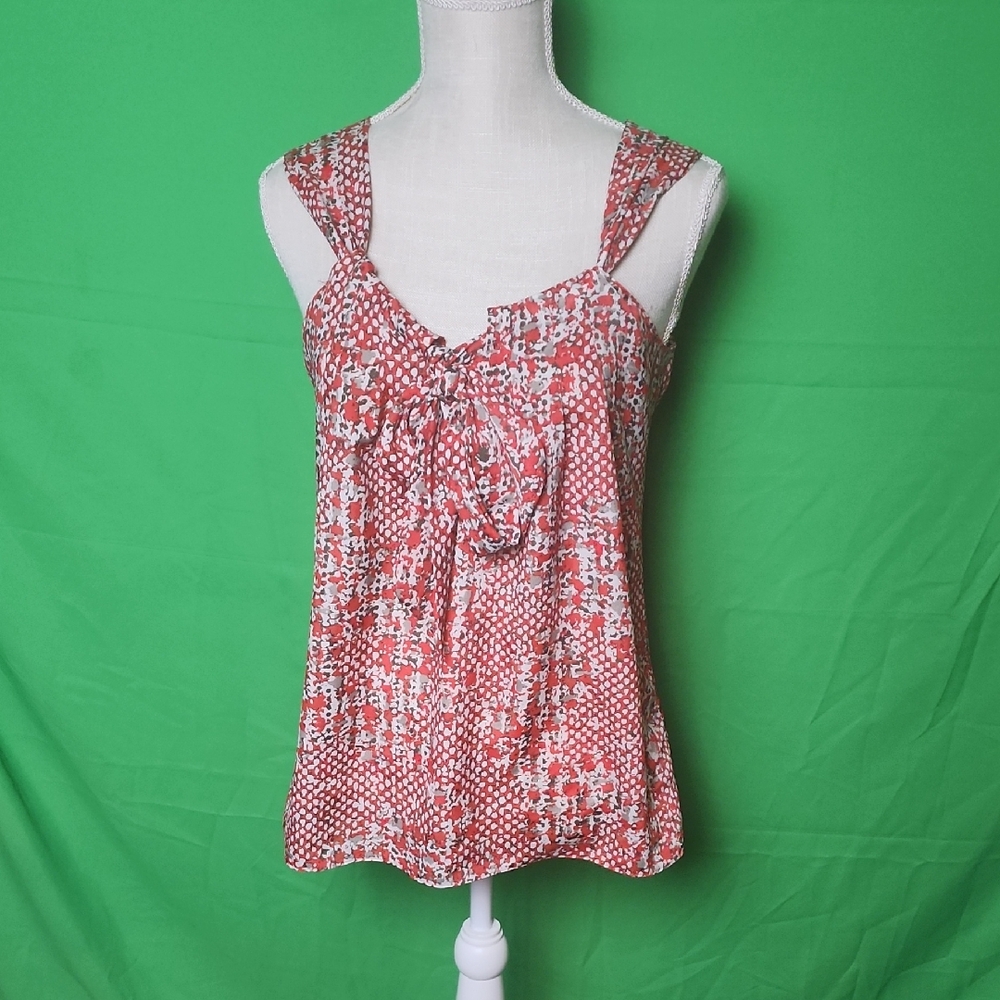Banana Republic Coral and White Printed Tie-Front Camisole